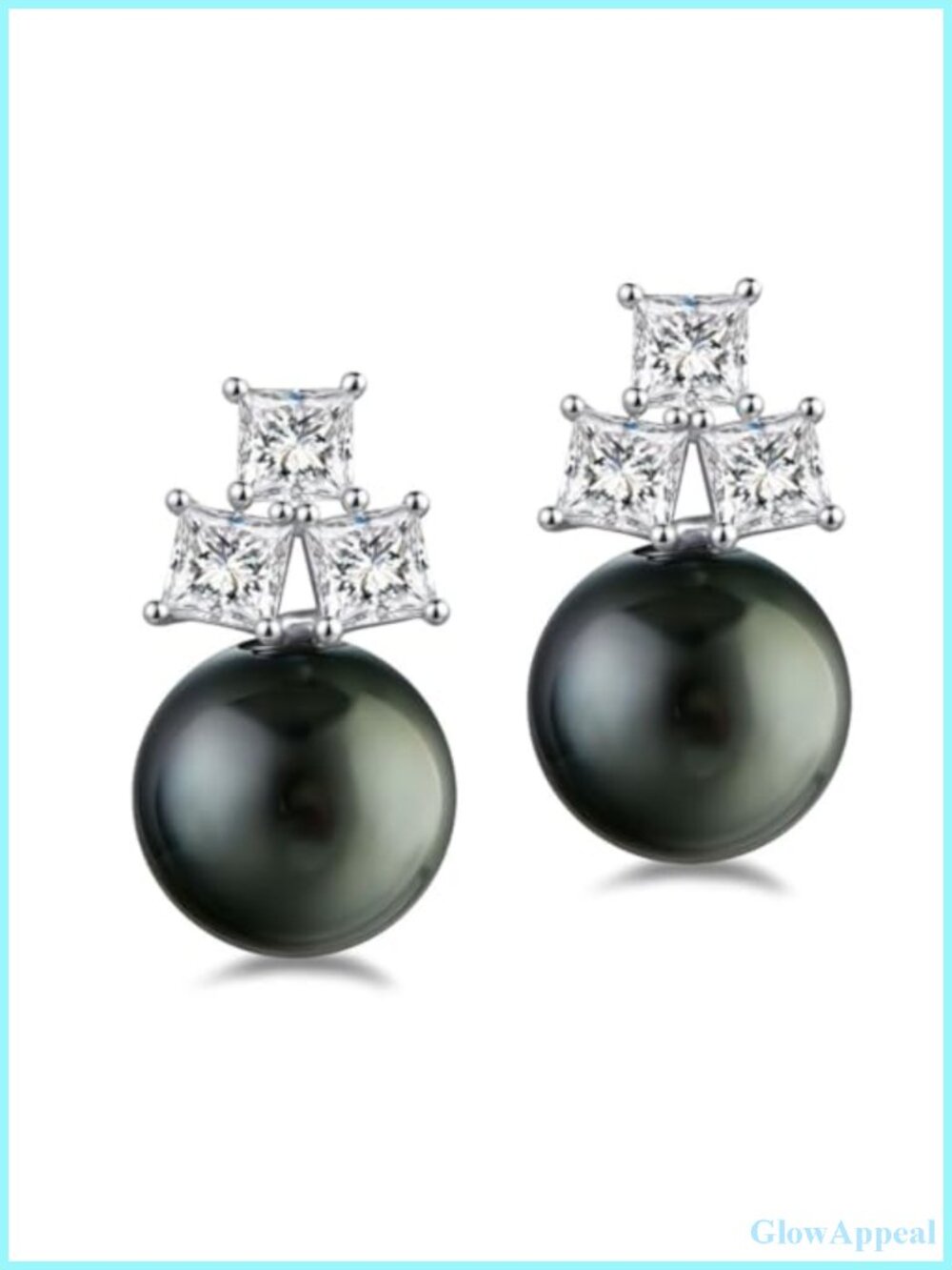 Tahitian Pearl Earrings with Moissanite Accents 925 Sterling Silver